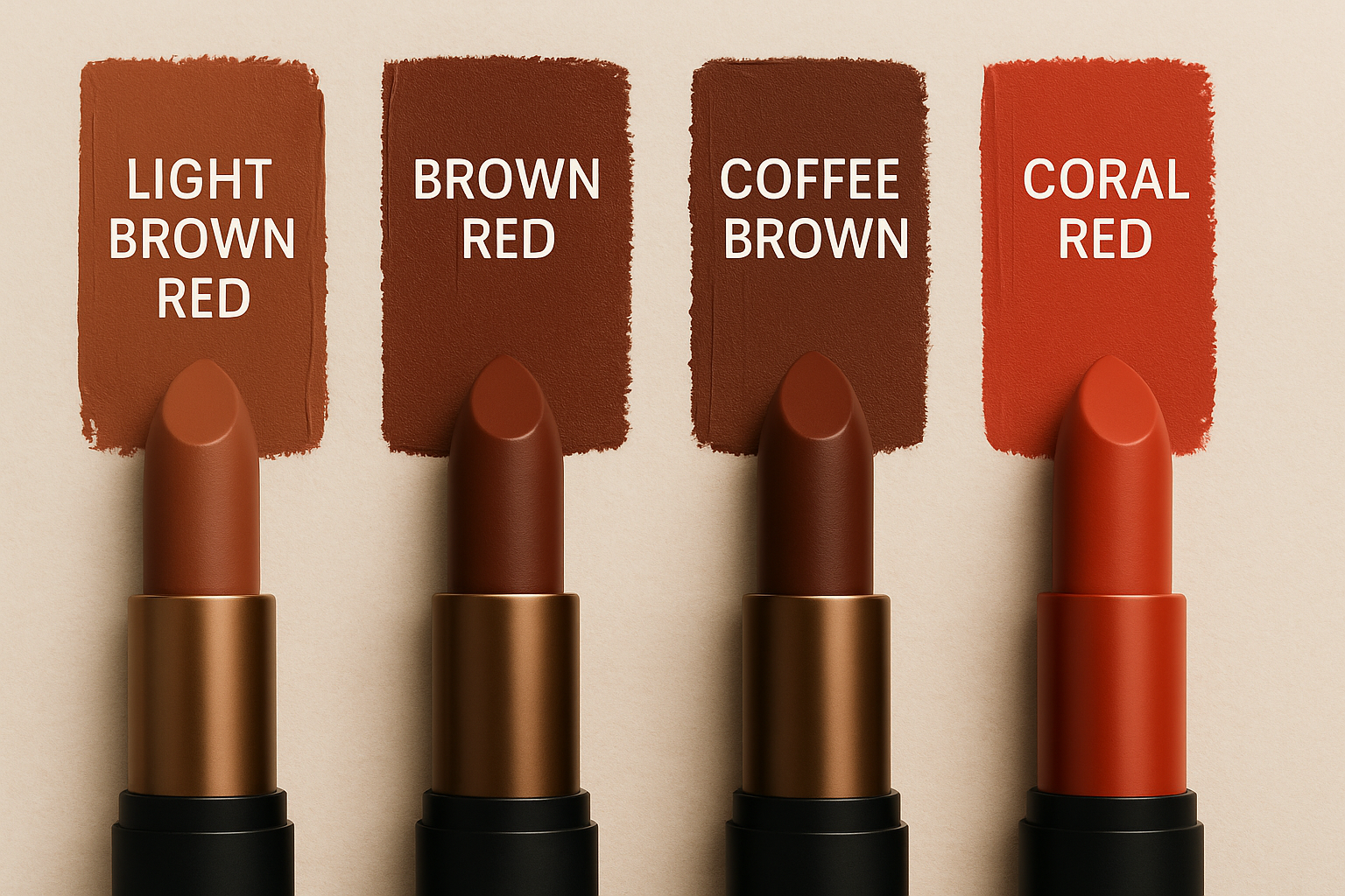 Brown red lipstick shades swatches with matte and waterproof options for Indian skin tones